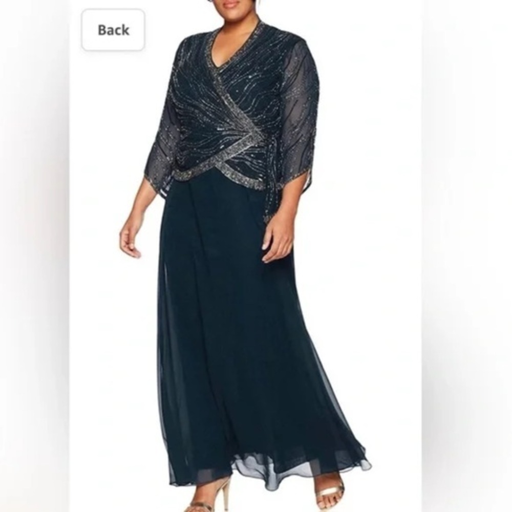 J Kara Women's Long 3/4 Sleeve V-Neck Beaded Faux Wrap Dress women’s dress 24W
